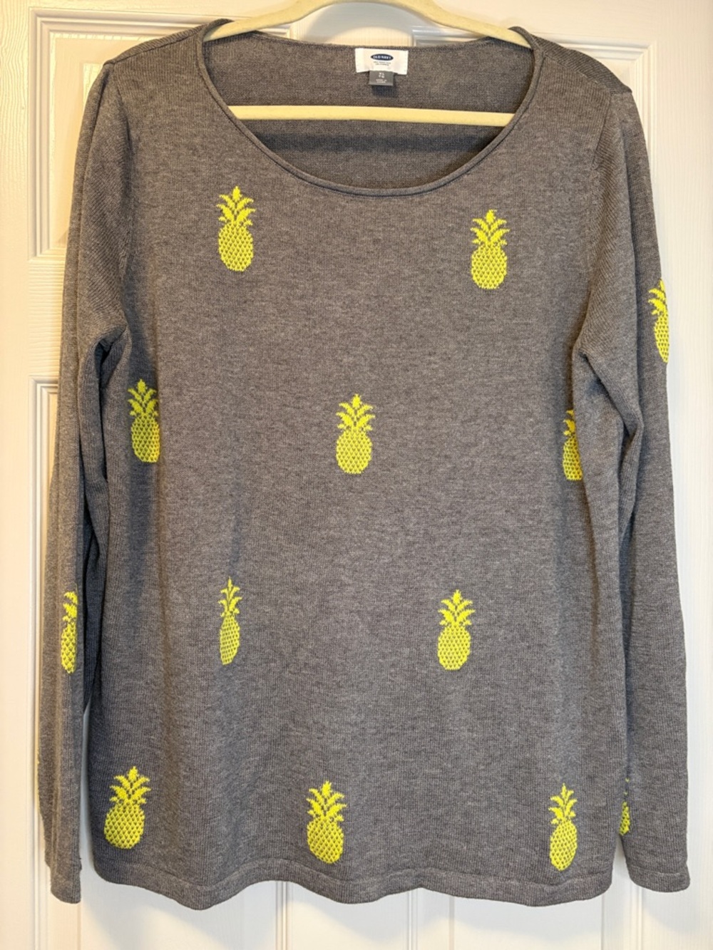 Old Navy Gray Knit Crewneck Sweater with Yellow Pineapples